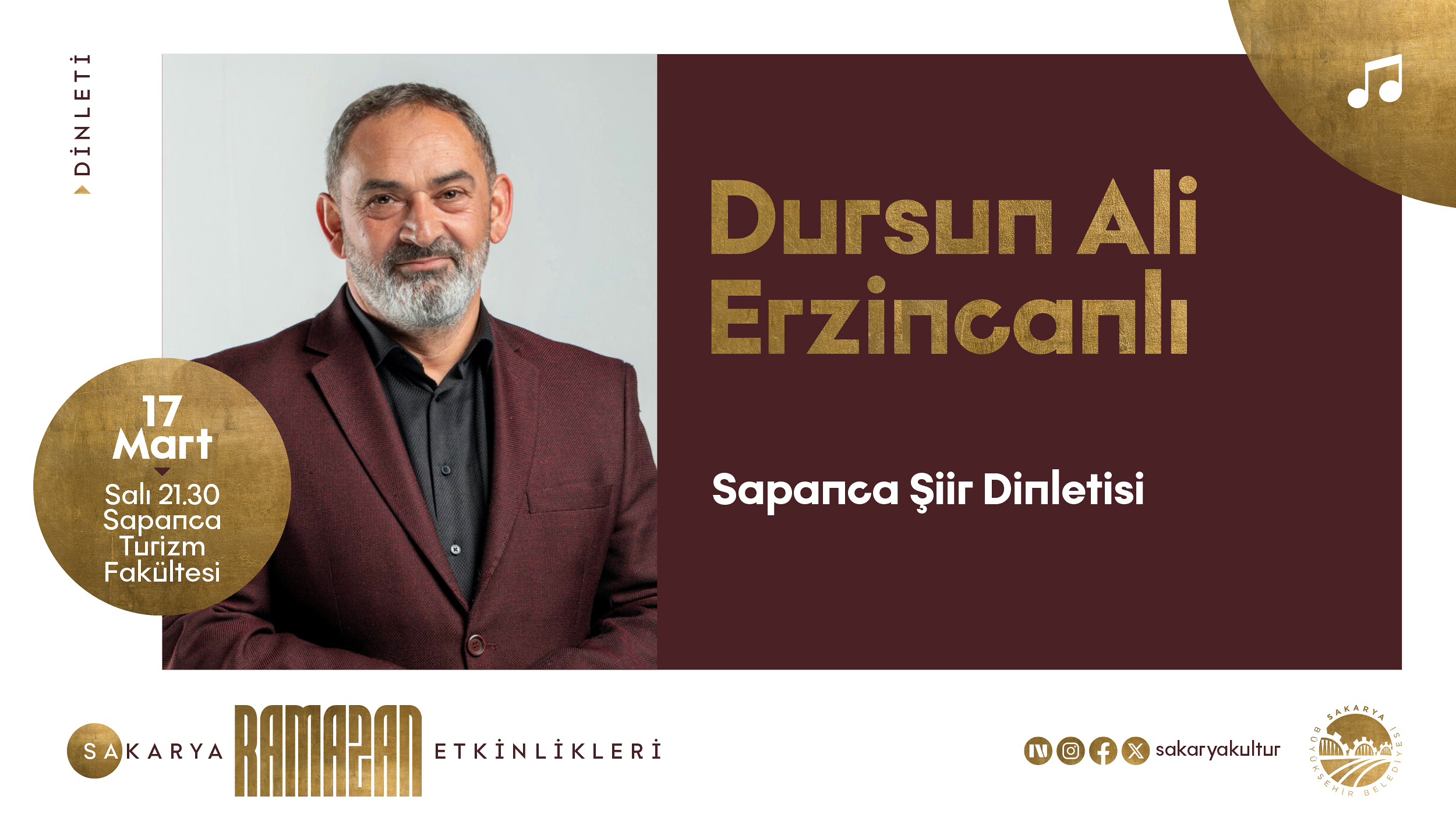 Ramazan Kültür Sanat Takvimi Dursun Ali Erzincanlı'nın Şiir Dinletisiyle Kapanıyor